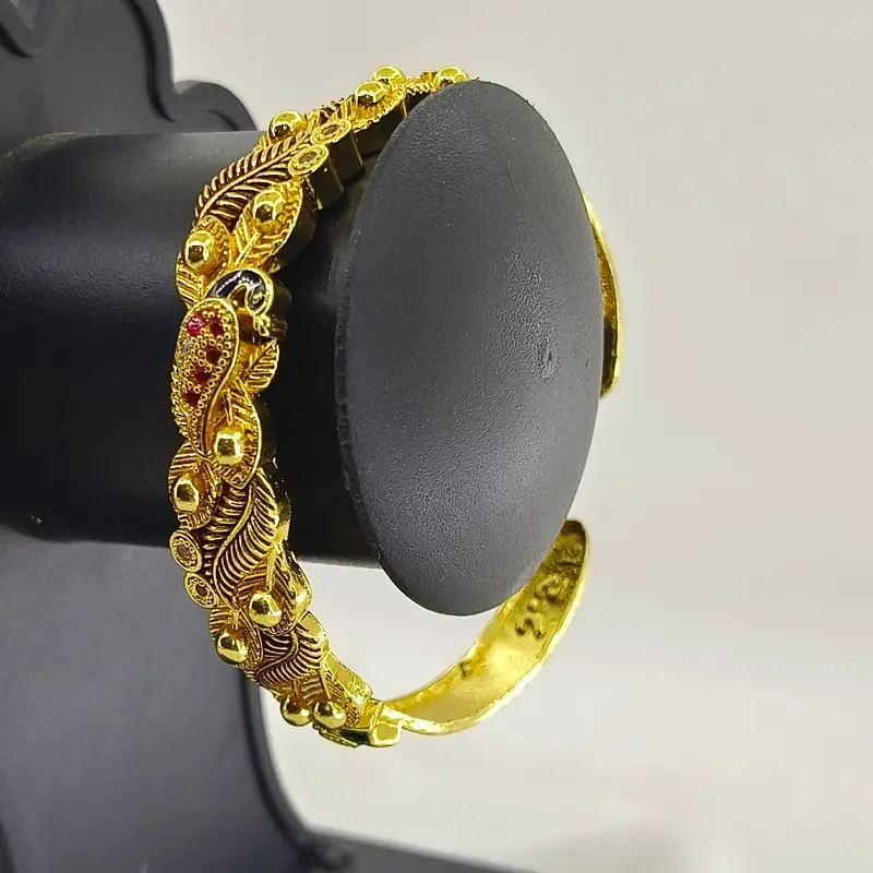 Beautiful Multicolour Peacock Gold Plated Single Bracelet Kada Free Size Fits All - Image 4