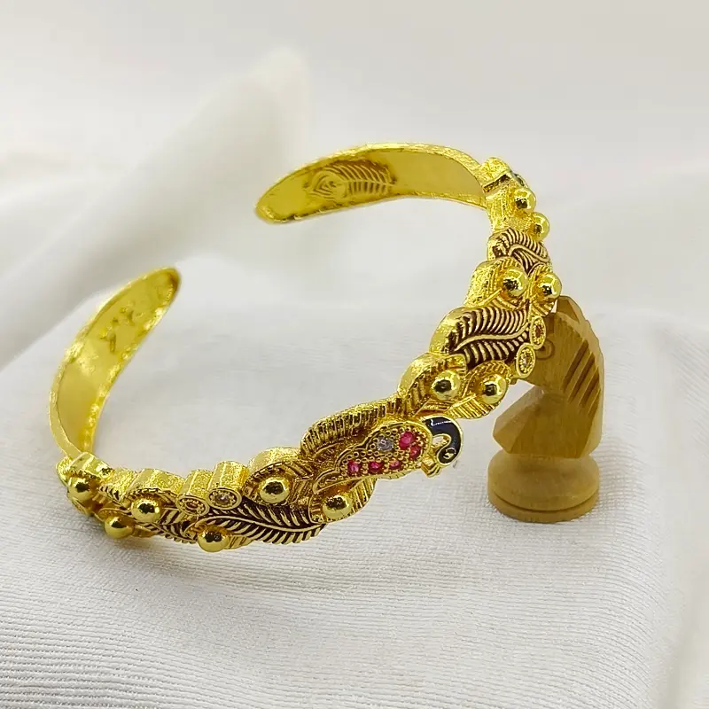 Beautiful Multicolour Peacock Gold Plated Single Bracelet Kada Free Size Fits All - Image 6