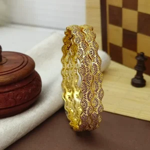Charismatic Golden Oxidised Micro Plated Zigzag Pattern Bangles Kadli
