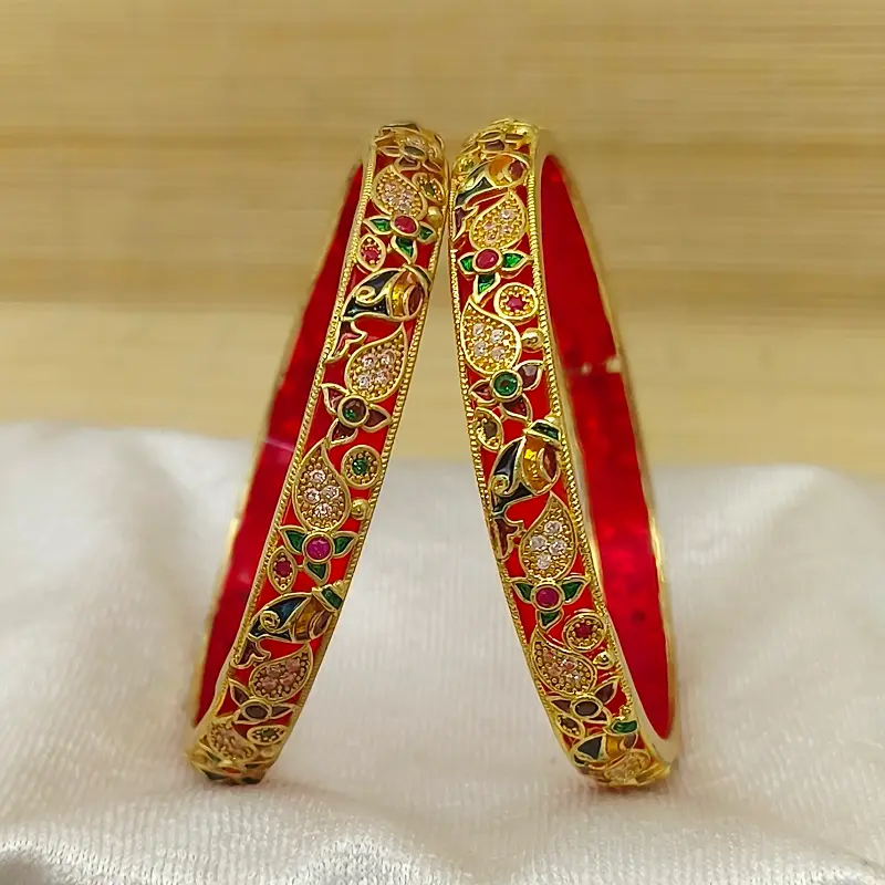 Classical Flowers & Jalpari Design with Minakari AD Gold Plated Bangles Kadli - Image 3