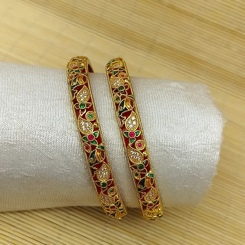 Classical Flowers & Jalpari Design with Minakari AD Gold Plated Bangles Kadli - Image 4