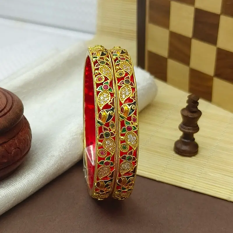 Classical Flowers & Jalpari Design with Minakari AD Gold Plated Bangles Kadli - Image 7