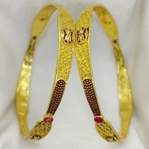 Classical Slim Trendy Floral Bangle Gold Plated Ad Stone Kadli