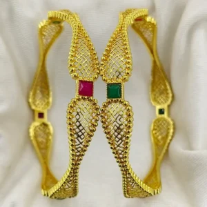 Designable Daily Wear Gold Plated Red American Diamond (Ad) Filigree Jali Kangan Bangles