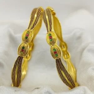 Designable Oval Long Leaves Gold Plated Ad Stone Bangles Kadli Kangan