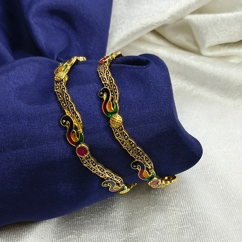 Designable Peacock Mor Minakari Gold Plated American Diamond Bangles Kangan - Image 3