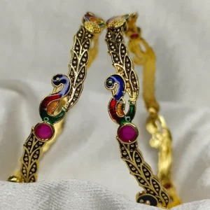 Designable Peacock Mor Minakari Gold Plated American Diamond Bangles Kangan