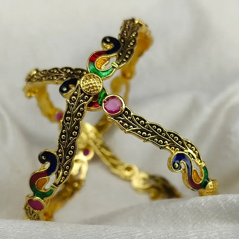 Designable Peacock Mor Minakari Gold Plated American Diamond Bangles Kangan - Image 6