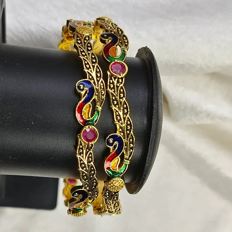 Designable Peacock Mor Minakari Gold Plated American Diamond Bangles Kangan - Image 7