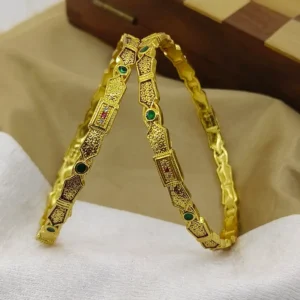 Designable Rectangle Shape Design with Round AD Gold Plated Oxidised Bangles Kadli