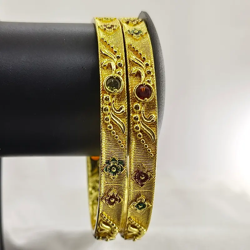 Elegant Floral Kangan Gold Plated With American Diamond Minakari Bangles - Image 7
