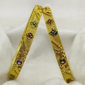 Elegant Floral Kangan Gold Plated With American Diamond Minakari Bangles