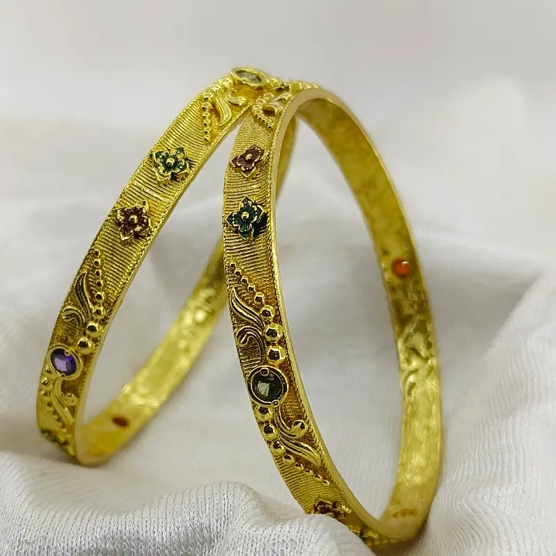 Elegant Floral Kangan Gold Plated With American Diamond Minakari Bangles - Image 2