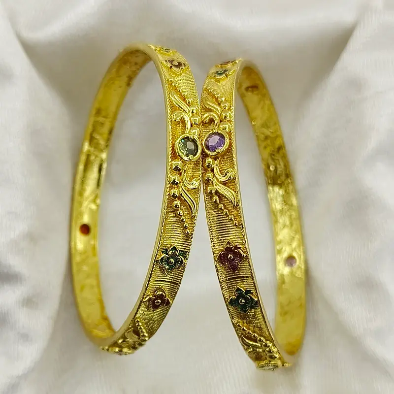Elegant Floral Kangan Gold Plated With American Diamond Minakari Bangles - Image 3