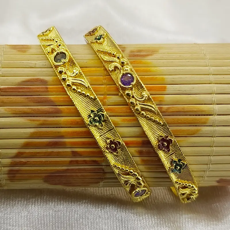 Elegant Floral Kangan Gold Plated With American Diamond Minakari Bangles - Image 4