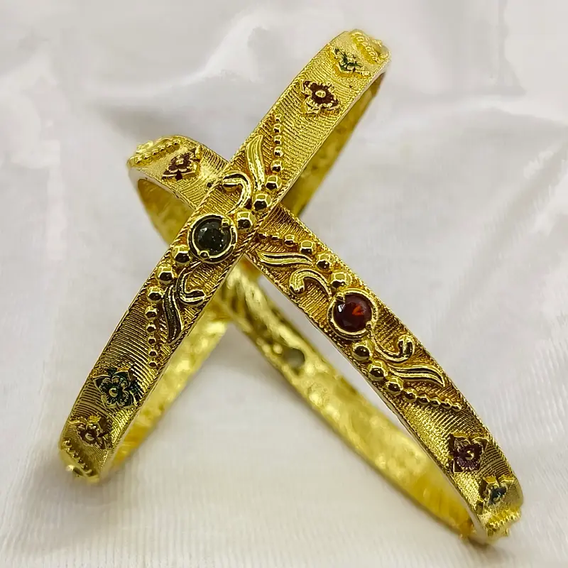 Elegant Floral Kangan Gold Plated With American Diamond Minakari Bangles - Image 5