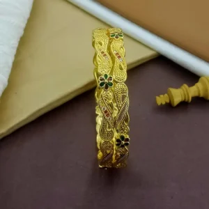 Elegant Flower Unique Designable Gold Plated AD with Minakari Bangles Kangan Kadli