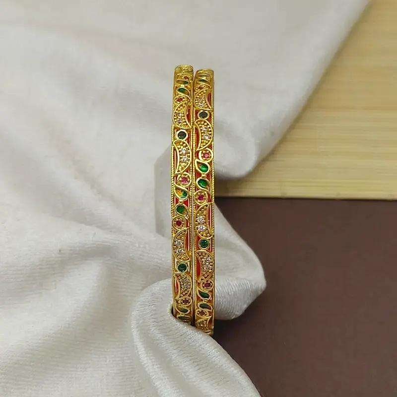 Elegant Half Moon with Minakari American Diamond Gold Plated Bangles Kadli - Image 6