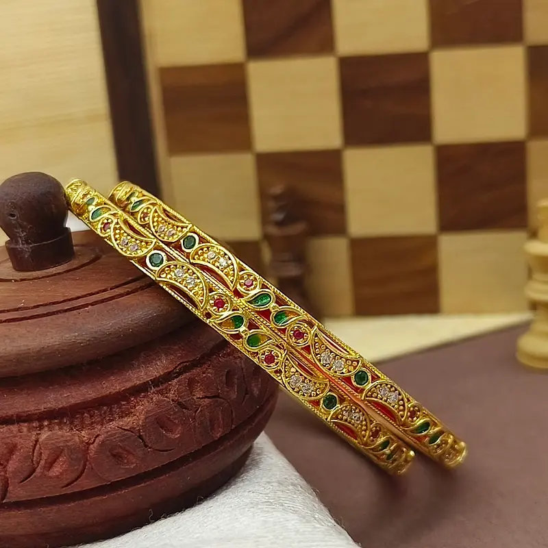 Elegant Half Moon with Minakari American Diamond Gold Plated Bangles Kadli - Image 3