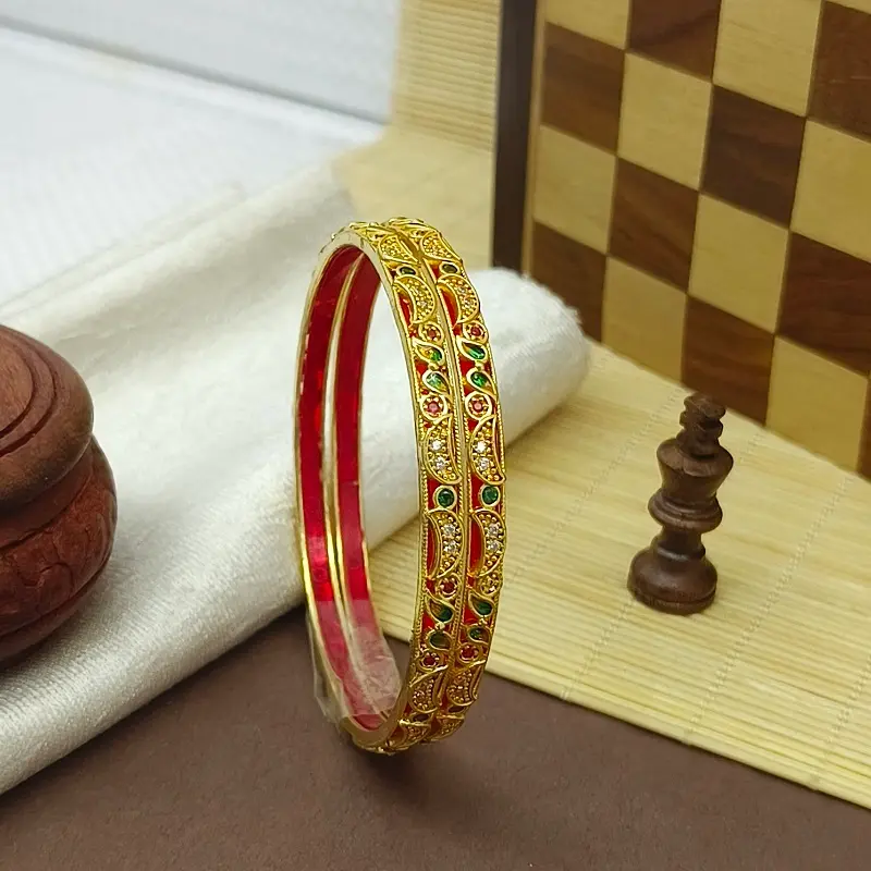 Elegant Half Moon with Minakari American Diamond Gold Plated Bangles Kadli - Image 2