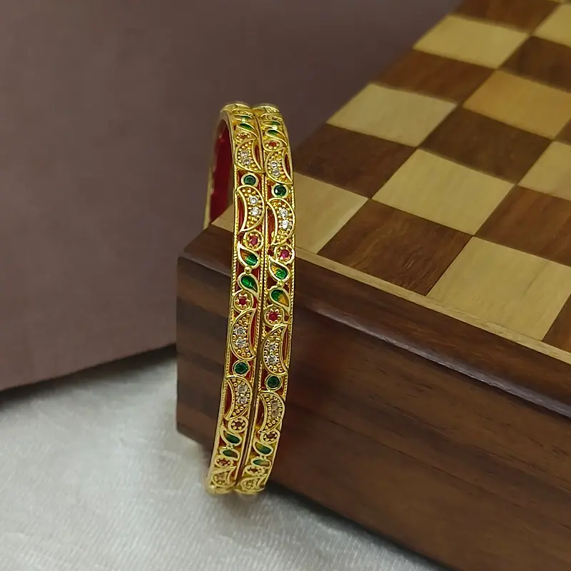 Elegant Half Moon with Minakari American Diamond Gold Plated Bangles Kadli