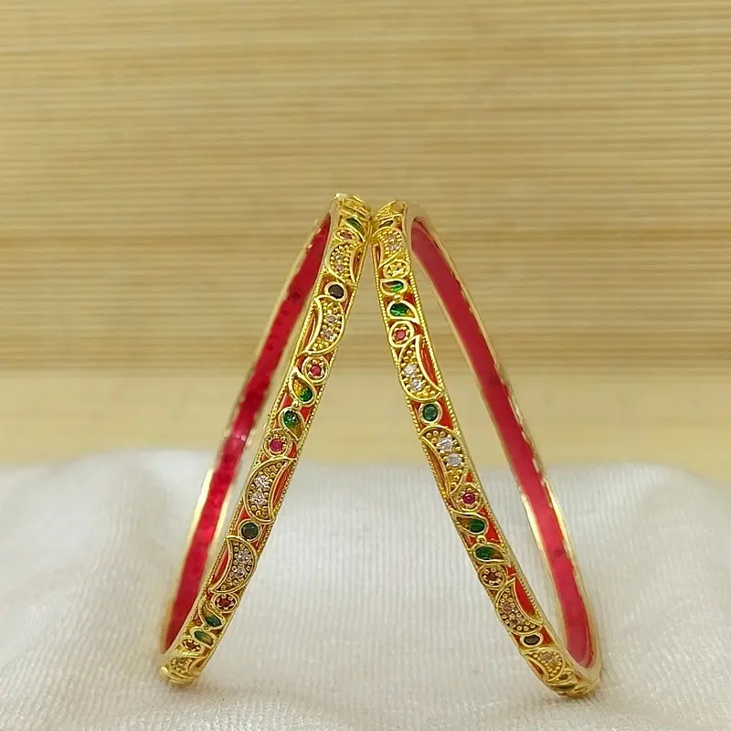 Elegant Half Moon with Minakari American Diamond Gold Plated Bangles Kadli - Image 4