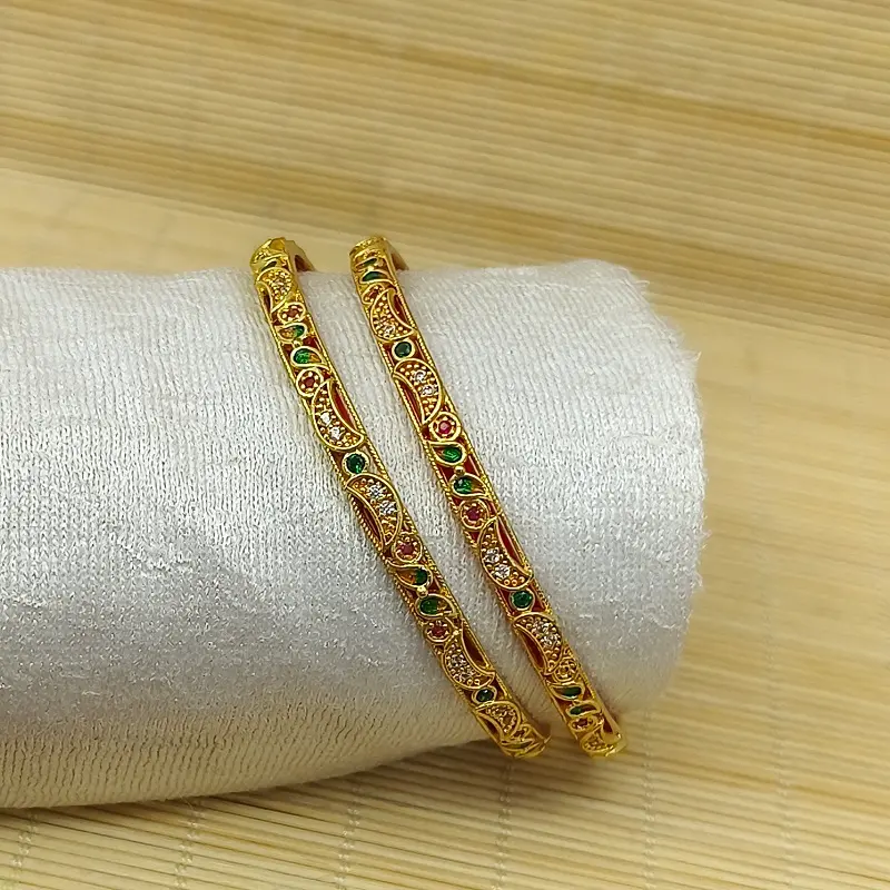 Elegant Half Moon with Minakari American Diamond Gold Plated Bangles Kadli - Image 5