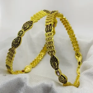 Elegant Leaves Patti Kadli Kadli Oxidised Gold Plated Chudi Bangles