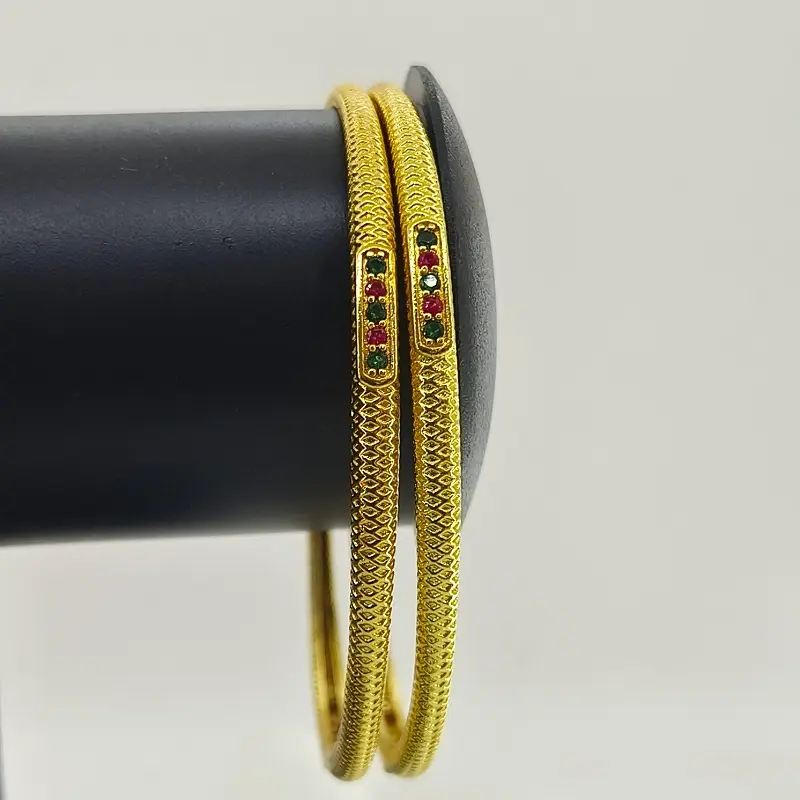 Elegant Slim Square Line Design Gold Plated Round AD Bangles Kadli - Image 7
