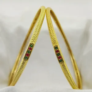 Elegant Slim Square Line Design Gold Plated Round AD Bangles Kadli