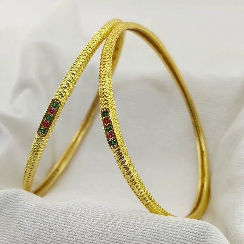 Elegant Slim Square Line Design Gold Plated Round AD Bangles Kadli - Image 2