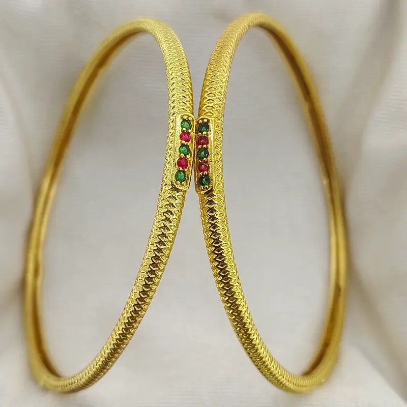 Elegant Slim Square Line Design Gold Plated Round AD Bangles Kadli - Image 5