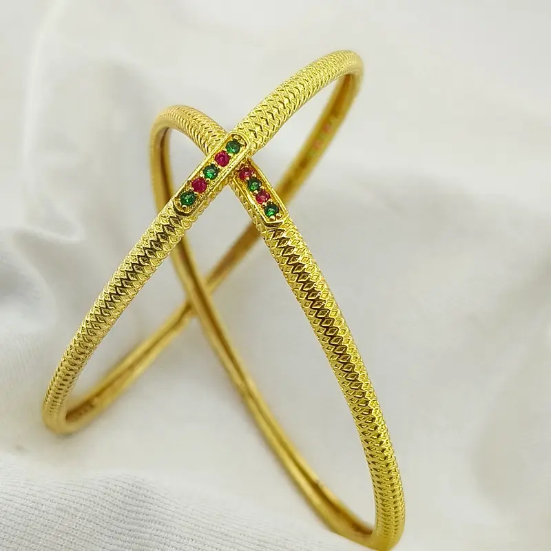 Elegant Slim Square Line Design Gold Plated Round AD Bangles Kadli - Image 3