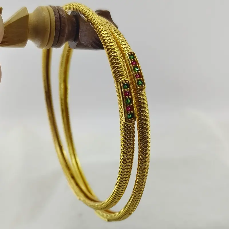 Elegant Slim Square Line Design Gold Plated Round AD Bangles Kadli - Image 4