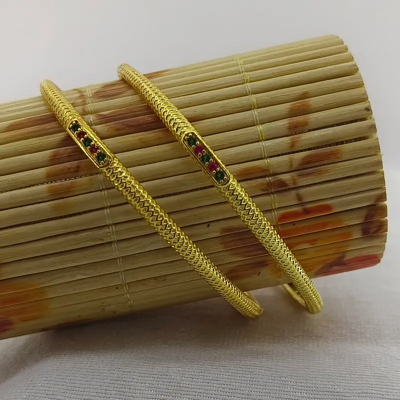 Elegant Slim Square Line Design Gold Plated Round AD Bangles Kadli - Image 6