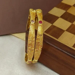 Good-looking Elephant Double Hathi Ad Stone Gold Plated Bangles Kangan Kadli