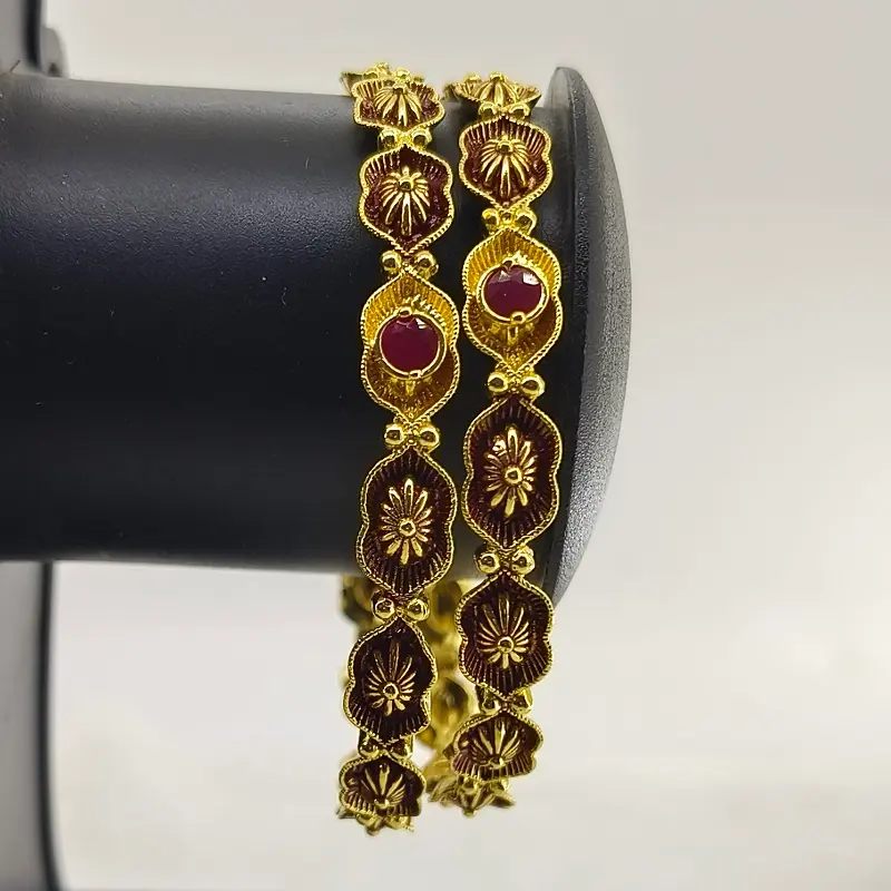 Fancy Flower Dot Multi-Colour Oxidised Gold Plated Round Ad Bangle Chudi Kadli - Image 7