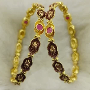 Fancy Flower Dot Multi-Colour Oxidised Gold Plated Round Ad Bangle Chudi Kadli
