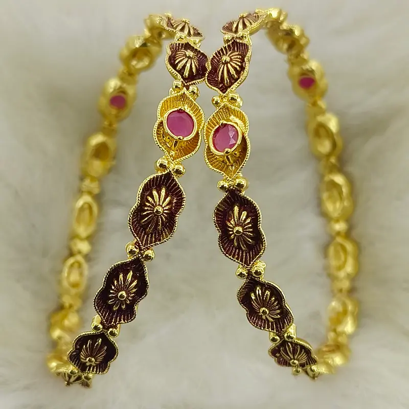 Fancy Flower Dot Multi-Colour Oxidised Gold Plated Round Ad Bangle Chudi Kadli