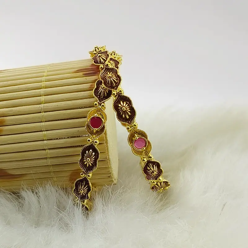 Fancy Flower Dot Multi-Colour Oxidised Gold Plated Round Ad Bangle Chudi Kadli - Image 4