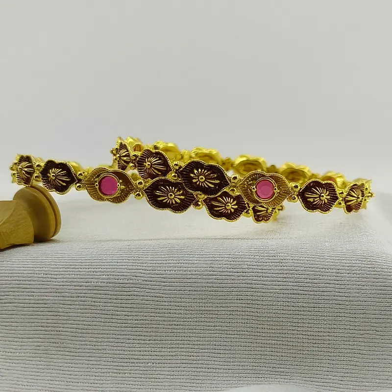 Fancy Flower Dot Multi-Colour Oxidised Gold Plated Round Ad Bangle Chudi Kadli - Image 5