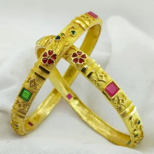 Fancy Flower & Leaves with Minakari Square Ad Bangle Gold Plated Kadli