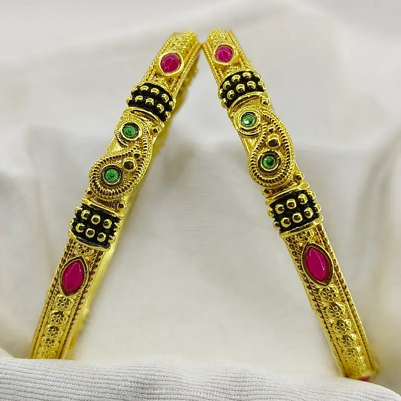 Fancy Golden Mango Fine Micro Plated American Diamond Bangles Chudi Kangan - Image 2
