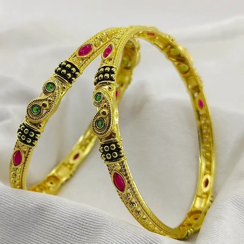 Fancy Golden Mango Fine Micro Plated American Diamond Bangles Chudi Kangan