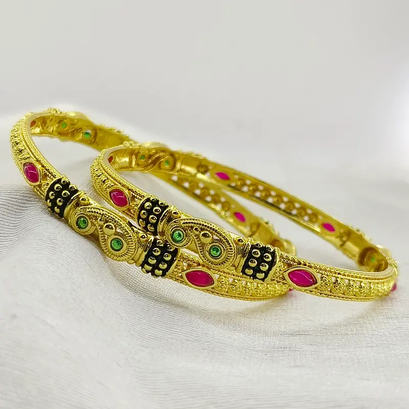 Fancy Golden Mango Fine Micro Plated American Diamond Bangles Chudi Kangan - Image 3