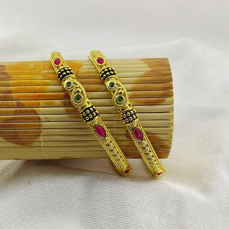 Fancy Golden Mango Fine Micro Plated American Diamond Bangles Chudi Kangan - Image 4