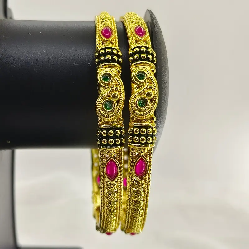 Fancy Golden Mango Fine Micro Plated American Diamond Bangles Chudi Kangan - Image 6