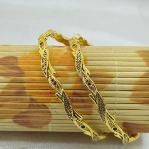 Fancy Leaves Gold Plated American Diamond Bangles Chudi Kadli
