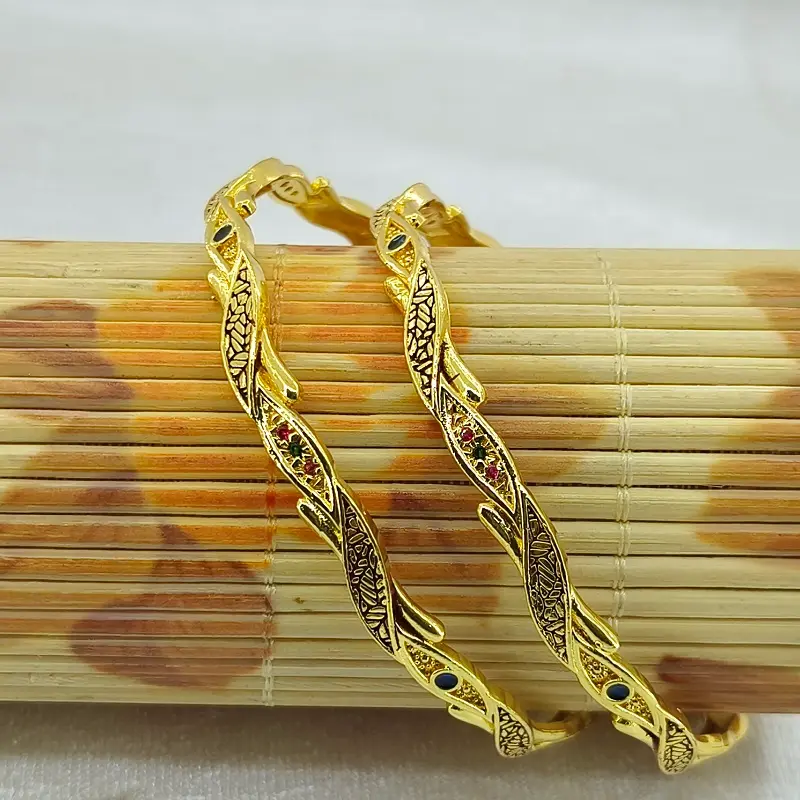 Fancy Leaves Gold Plated American Diamond Bangles Chudi Kadli