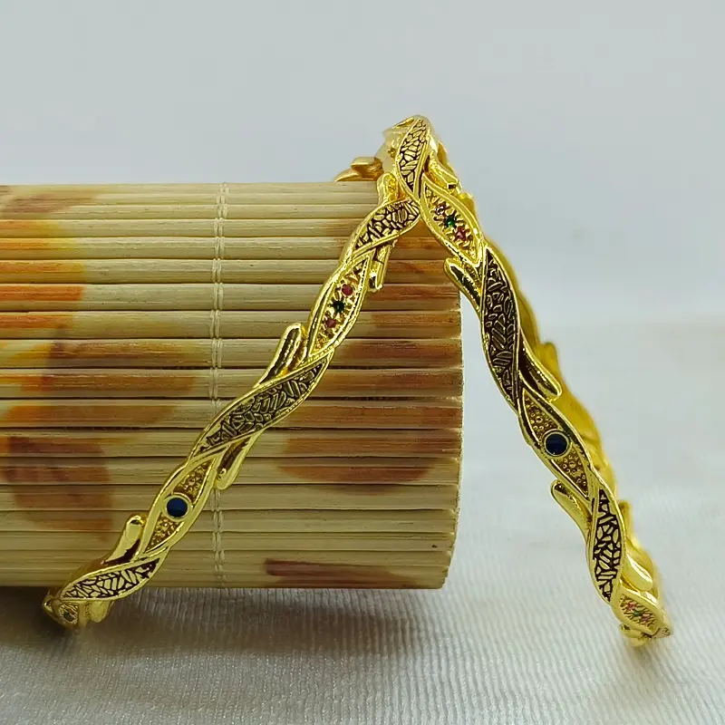 Fancy Leaves Gold Plated American Diamond Bangles Chudi Kadli - Image 6